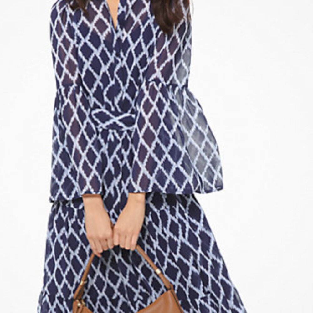 Micheal Kora Ikat tiered shirt dress and Peplum sleeve - Picture 3 of 5